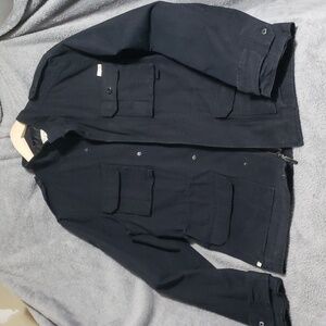 Econew. Vintage Black Field Style; Warm Jacket; Adjustable; Distressed. Size M